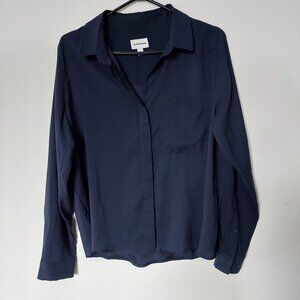 FRANK AND OAK Women's L Navy Button Down Shirt Silky Light